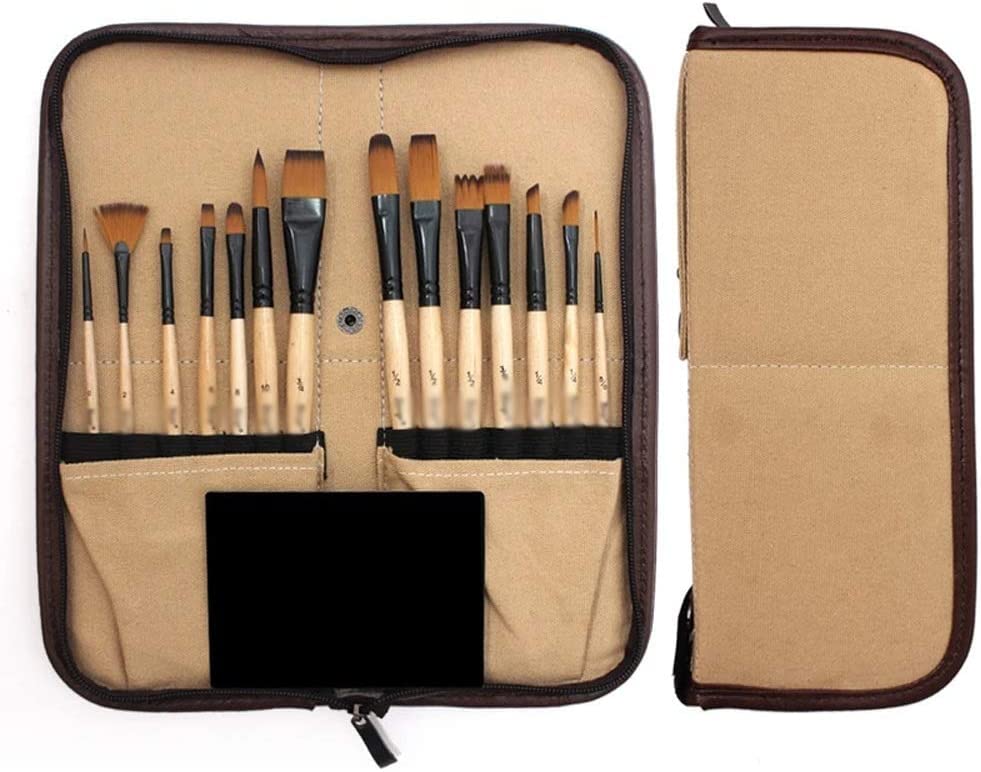 Juego de 14 Pinceles de Pintura, Pinceles acrílicos for Acuarela con Estuche for lápices for Artistas Escolares, Pintura y Dibujo (Color : A)