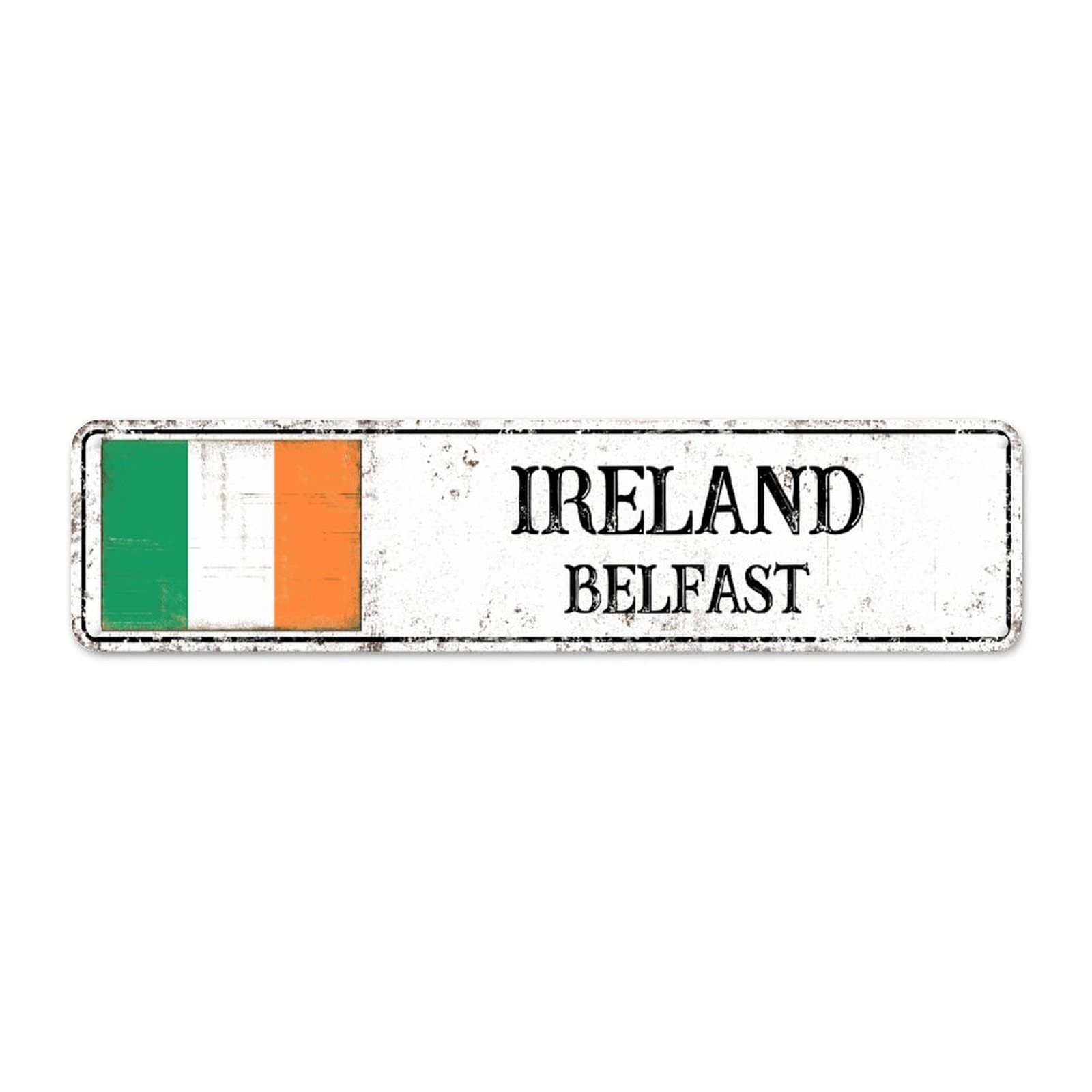 PODbyyou Country Souvenir Ireland Vintage Aluminum Sign City Souvenir Belfast Capital City Metal Wall Plaques Signag Tin Poster National Flag Rustic Tin Sign for Laundry Room Living Room 12x3in