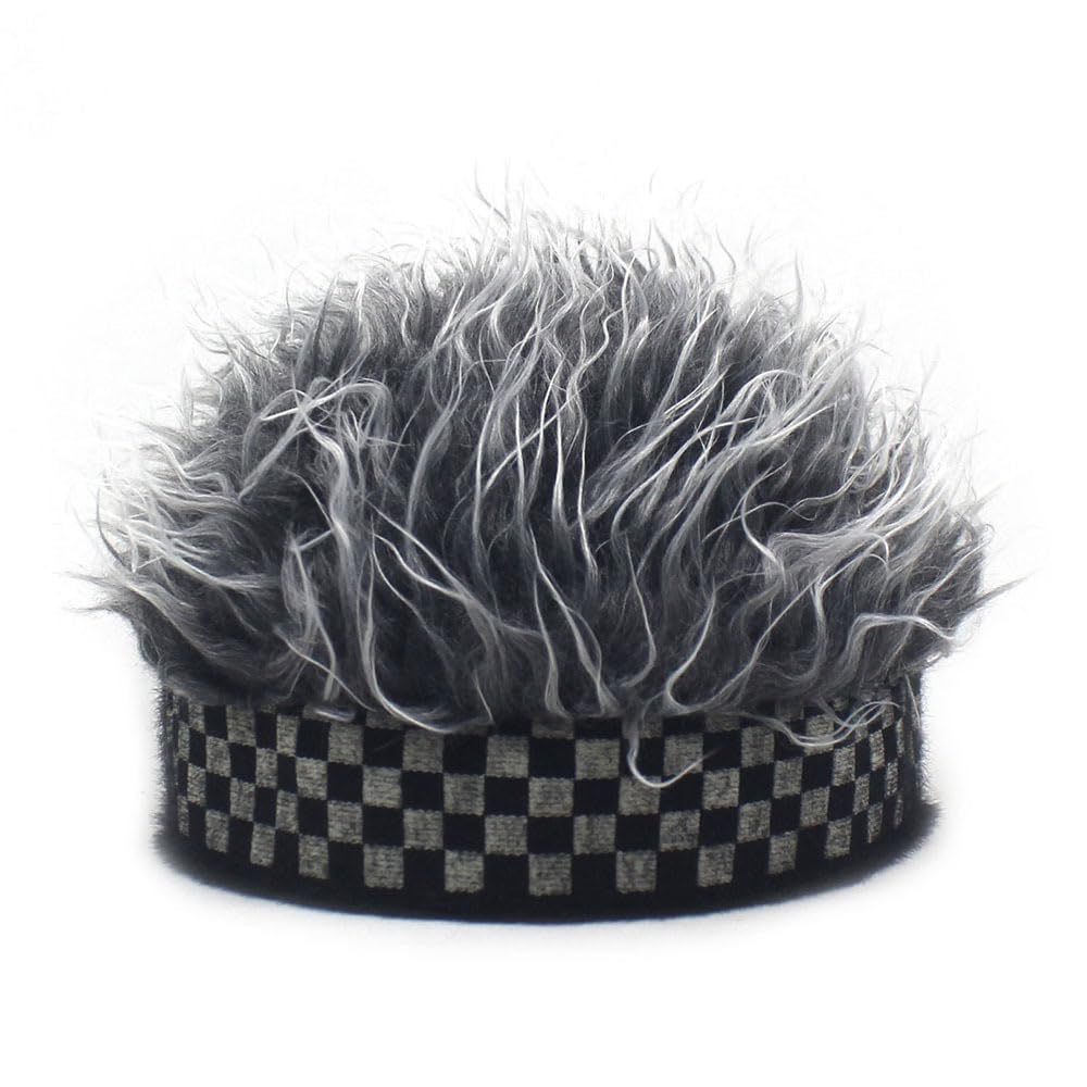 YEKEYI Halloween Funny Beanie Hat Headband with Spiked Hair Novelty Hip Hop Fake Hair Funny Skull Hat