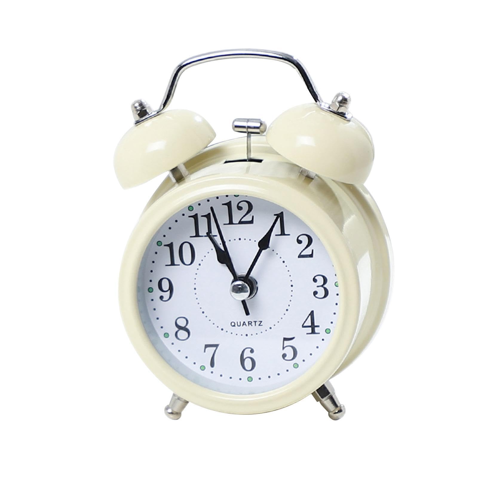 TWISAXC Backlight Alarm Clock Loud Ringing Mechanical Ringtone Heavy Sleepers Teenagers Kids Desk Decor for Creative Alarm Clock Is Made Of Durable Metal Loud Analog Old, Beige, 8.2x5.6x11.8cm