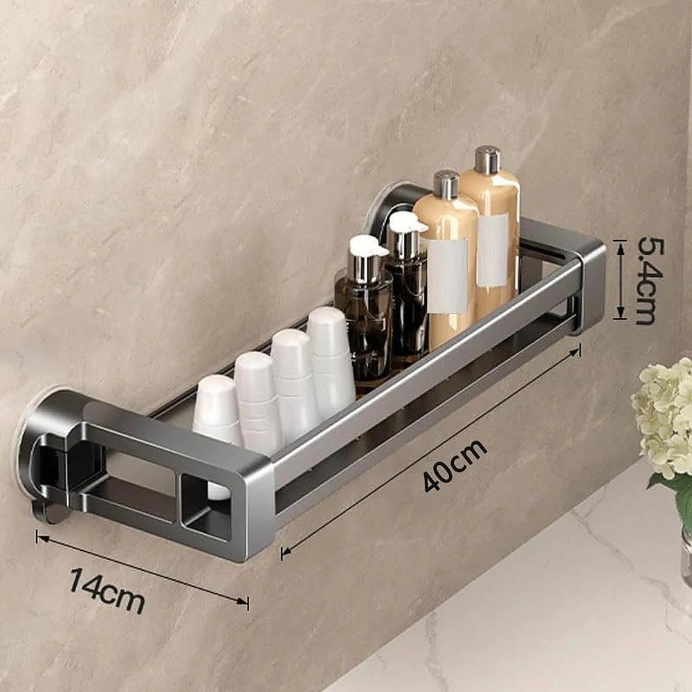 Organizador de estante de ducha con ventosa, sin taladro, resistente al óxido, para almacenamiento de baño y cocina con ganchos y varillas, diseño extraíble de 50 cm para un fácil acceso