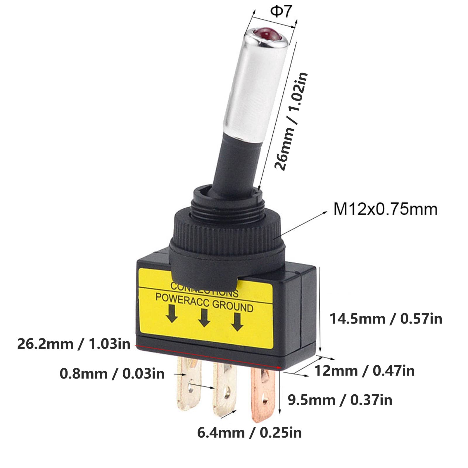 Kippschalter, 3-poliger Wippschalter 12 V DC 12 V, LED-beleuchtet, 12 mm Montagedurchmesser, SPST, 4 Stück for Auto