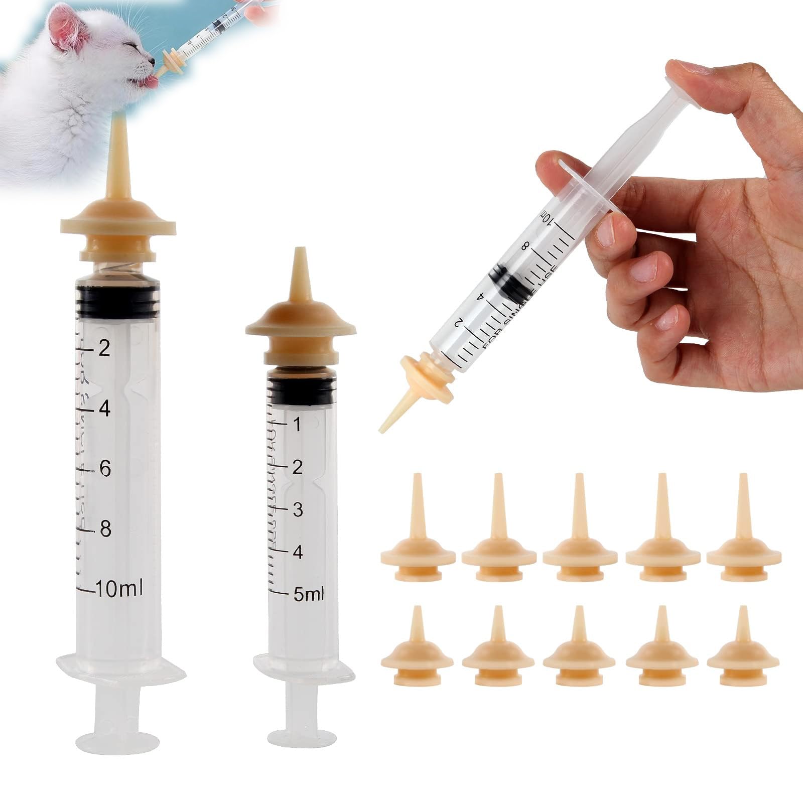 Pet Nursing Nipple with Feeder, 2 pcs Silicones Nipples with Pre-Made Hole, Dogs Feeding Feeder for Newborn Kittens, Puppies, Rabbits, Small Animals, Instead of Cats Feeding Bottles (10m-5m)