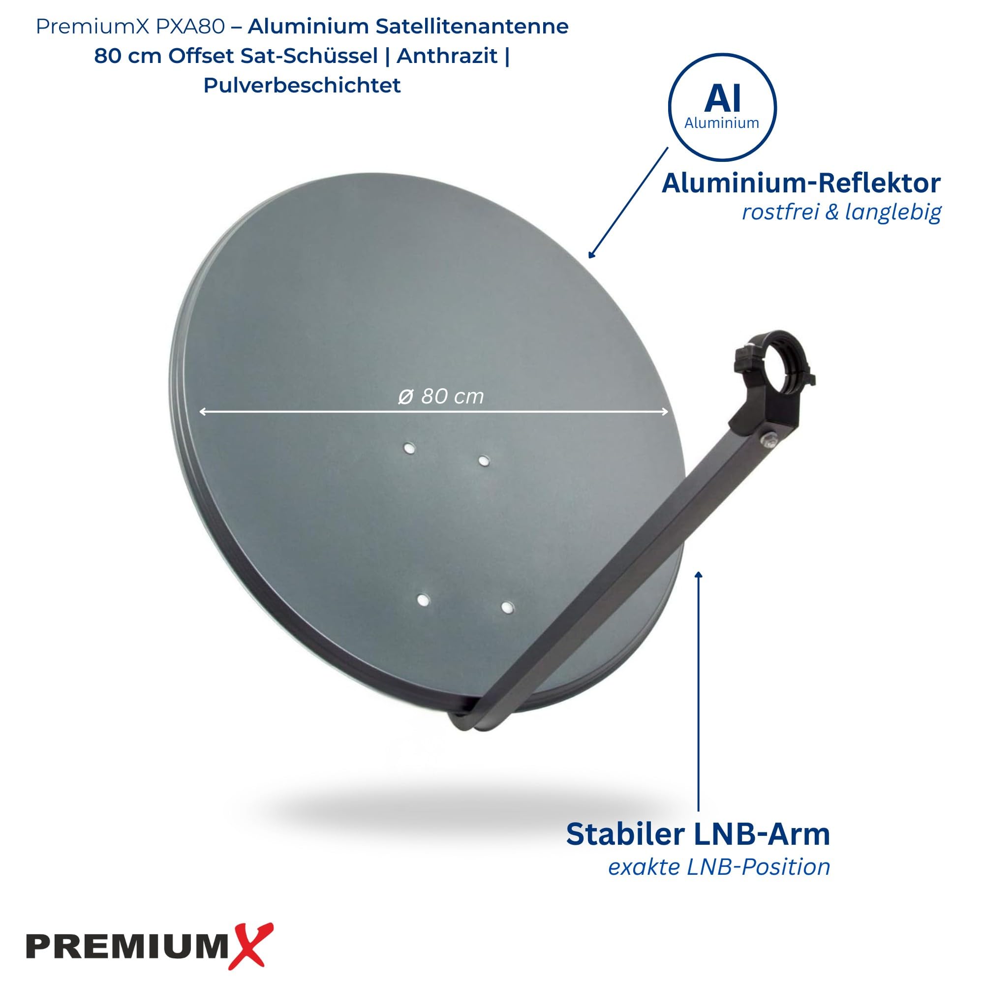 PXA80 Satellitenschüssel 80cm Aluminium Anthrazit SAT Offset Antenne