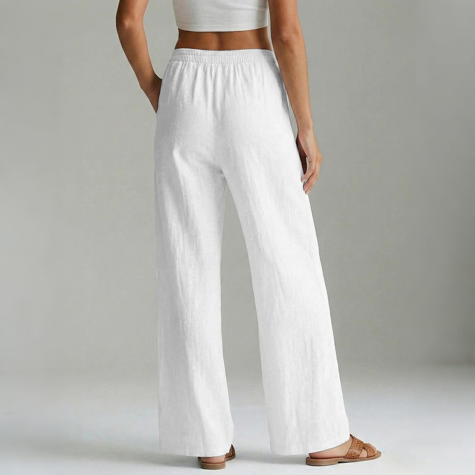 Pantaloni Lino Donna Estivi Casual Pantaloni Leggeri Larghi con Coulisse Gamba Dritta Pants da Spiaggia in Cotone Taglie Forti per Yoga Eleganti Estivi Pantalone per Sport Vacanze Spiaggia S-4XL
