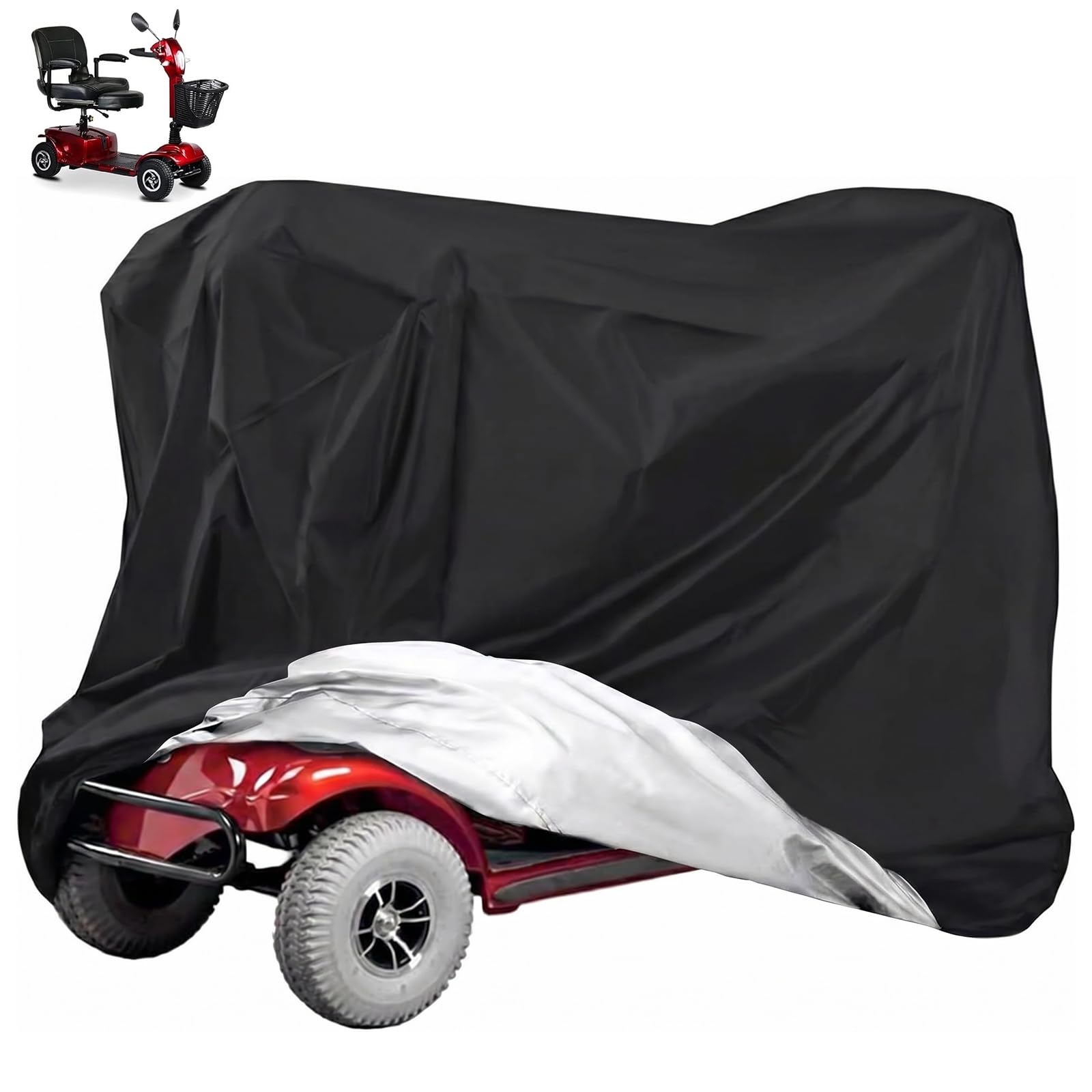 Mobility Scooter Cover Waterproof Heavy Duty 170x61x117cm, Rip-Proof 210D Oxford Wheelchair Storage Cover for Outside, Windproof Buckle & Full Weather Protection for Large 3 or 4 Wheeled Scooters