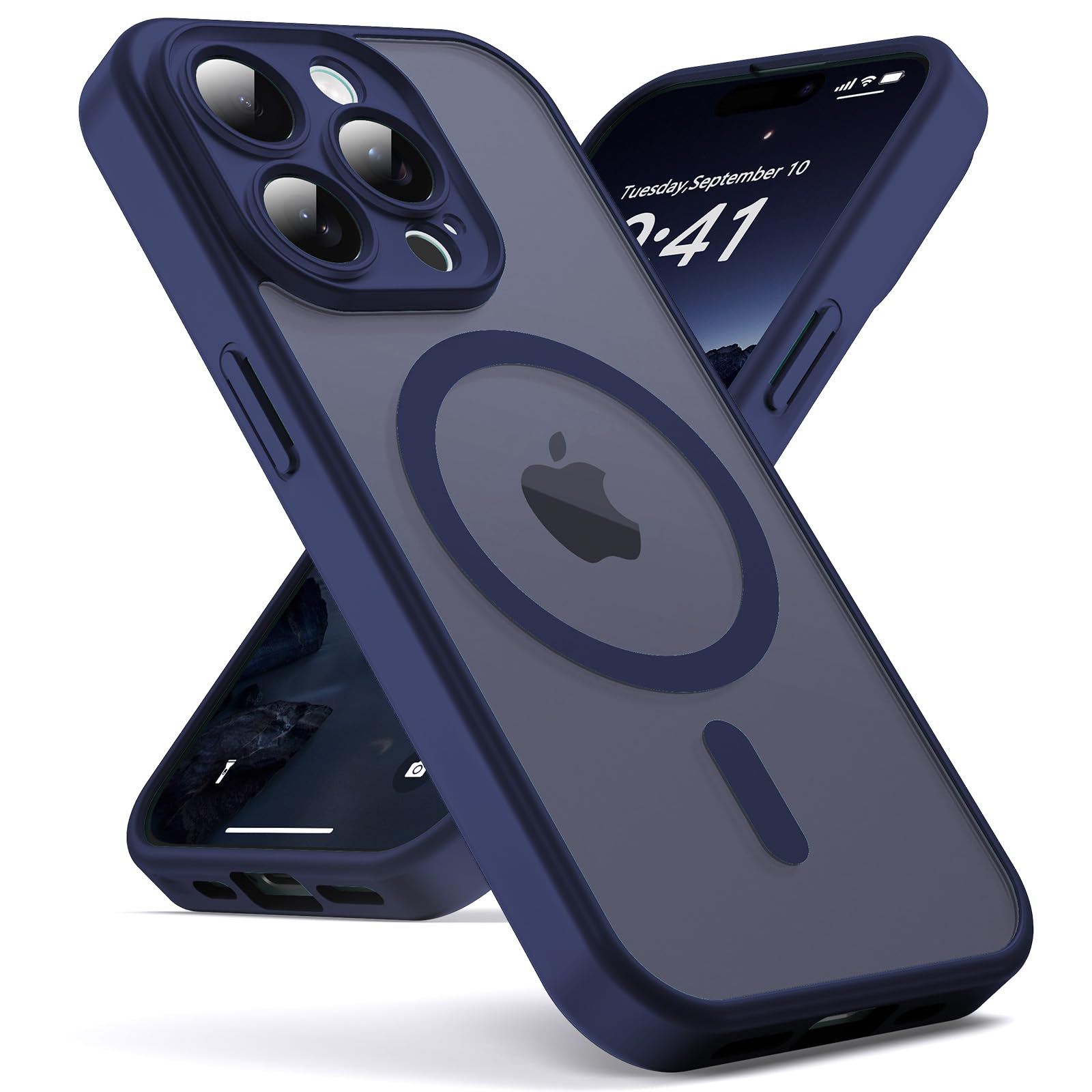 for iPhone 15 Pro Max case, MagSafe Compatible, Camera Protection, Magnetic Translucent Matte Film case, Military Grade Protection (Navy Blue)