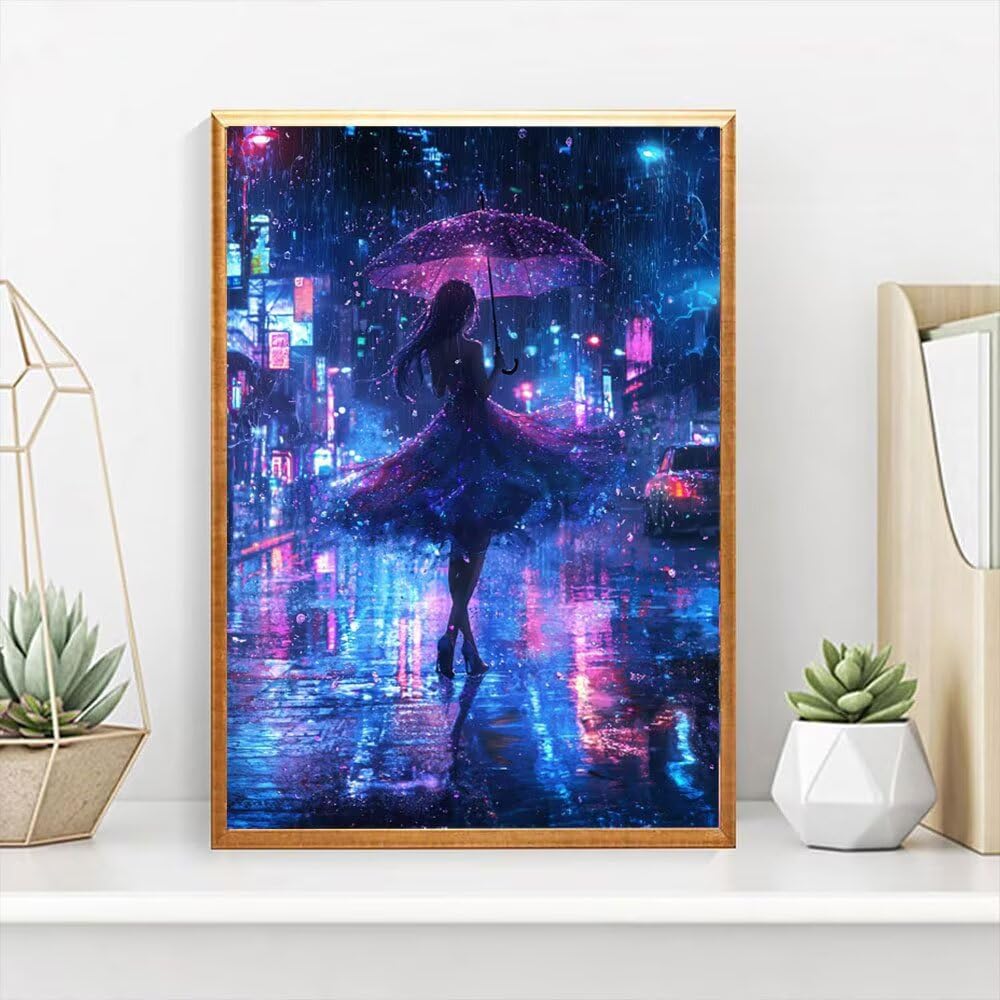 5D Diamond Painting Adult Sets, Regentag Frau DIY Anfänger Mosaik Malerei, Stickerei Leinwand, Kristall Beads Kunsthand Werk, Wohnungseinrichtung wall Dekoration, für Geschenke Frauen 90x180cm P3CL842