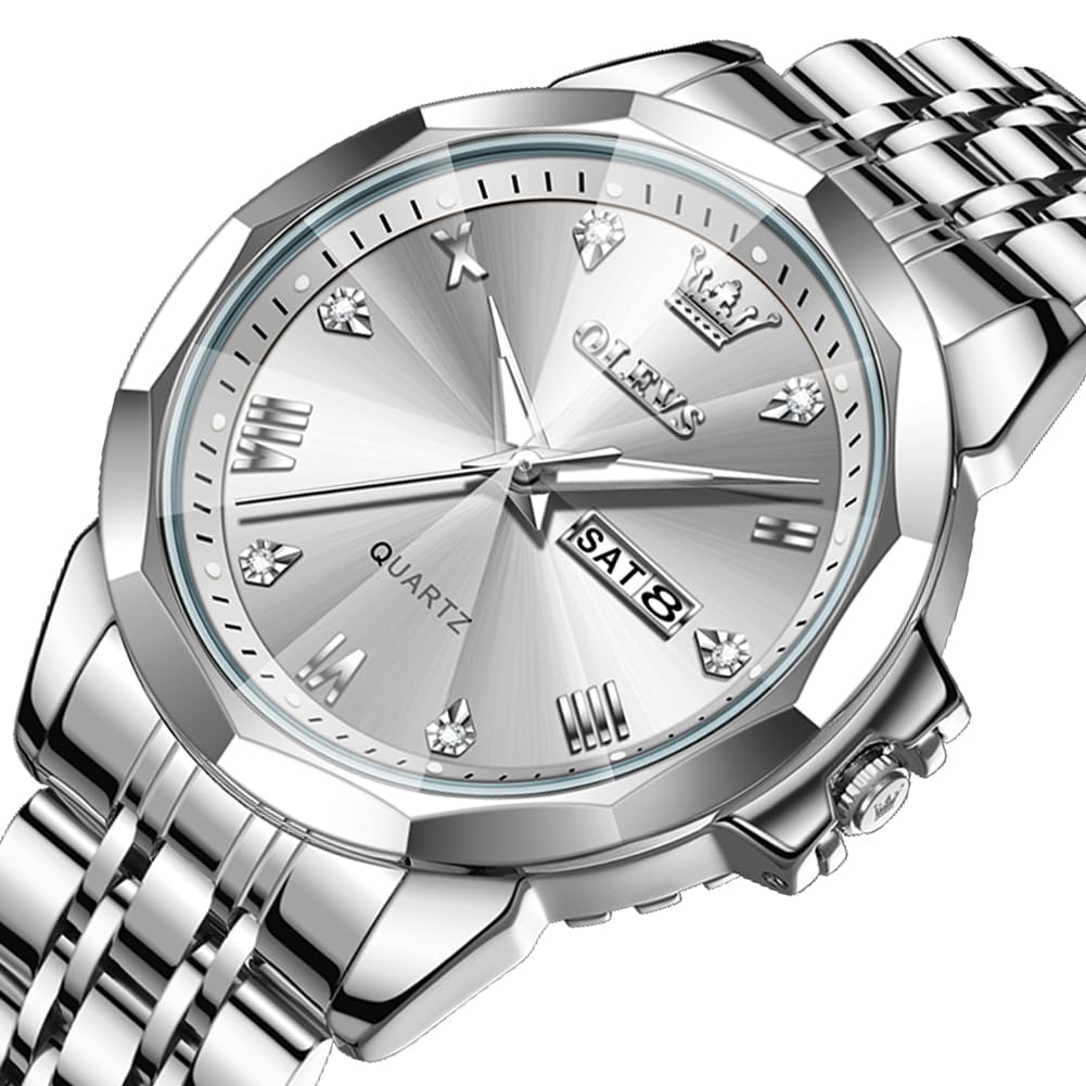 OLEVS Watches for Men Diamond Business Dress Analog Quartz Stainless Steel Waterproof Luminous Date Perfume Watch Luxury Fashion Wristwatch
