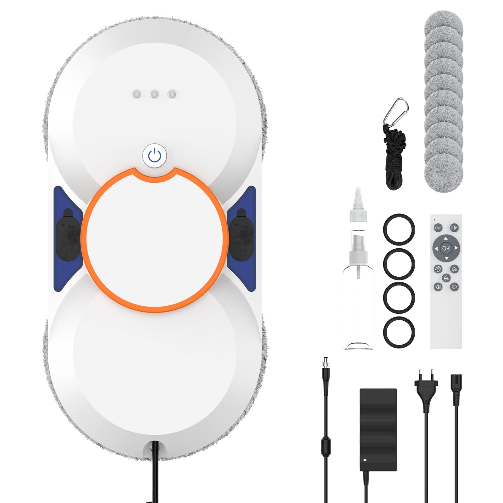 Robot Limpiacristales, 5600pa Robot Lavadora de Cristal Automático con Doble Jet de Agua, 3 Modos Limpieza, Navegación Inteligente, Mando a Distancia y 8 Paños, Limpia Cristales Electrico Ventanas