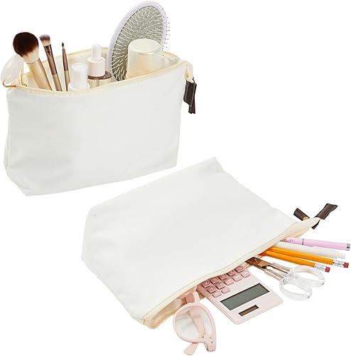 Miniatura 8 de Juvale Bolsa de maquillaje de lona, paquete de 6, 11.75 x 5.5 pulgadas, algodón blanco, bolsas de cosméticos de viaje y artículos de tocador con