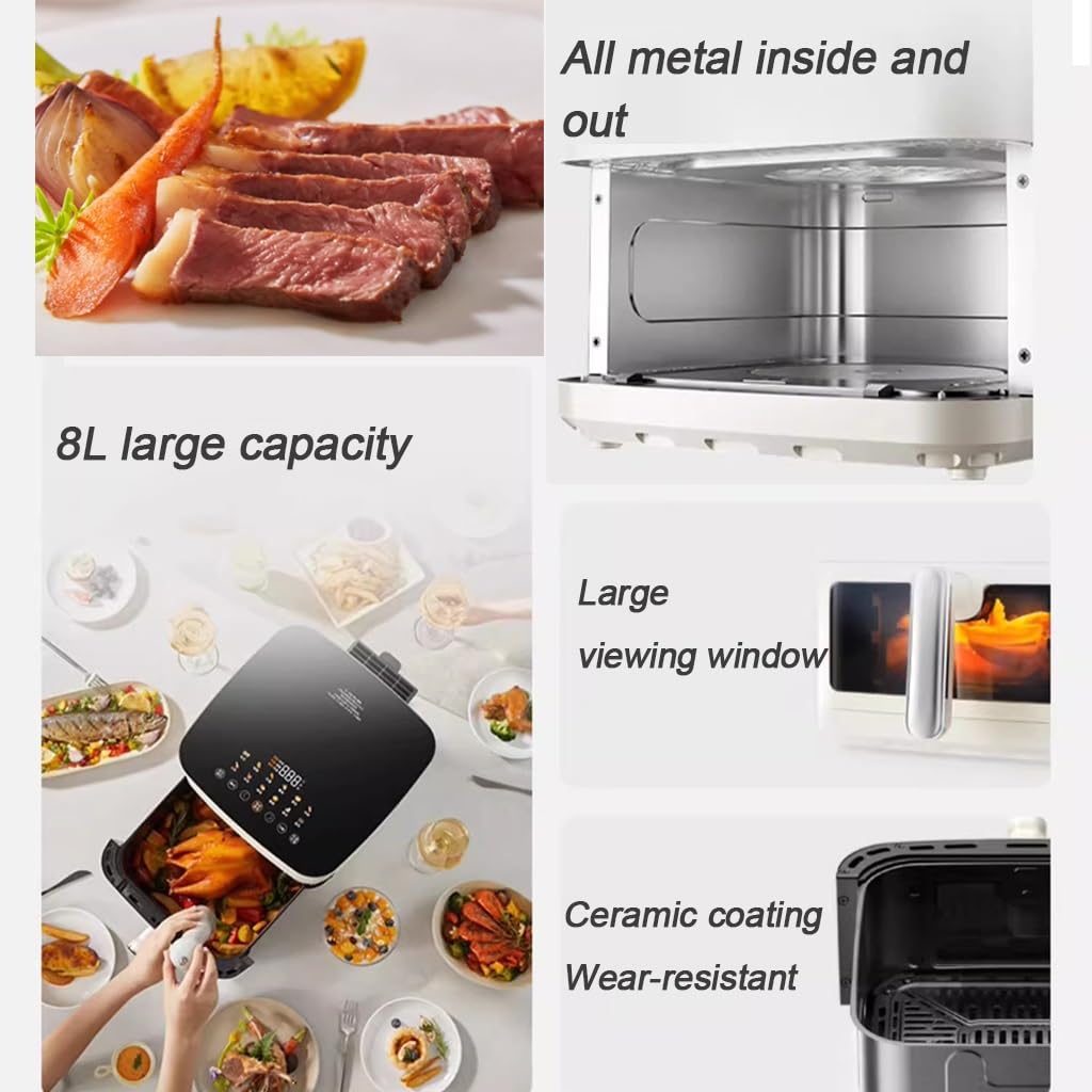 Friggitrice Ad Aria Domestica 8L Grande capacità Friggitrice Ad Aria Intelligente Multifunzionale con Schermo Tattile No-Flip Visual Steamer Visual Fryer