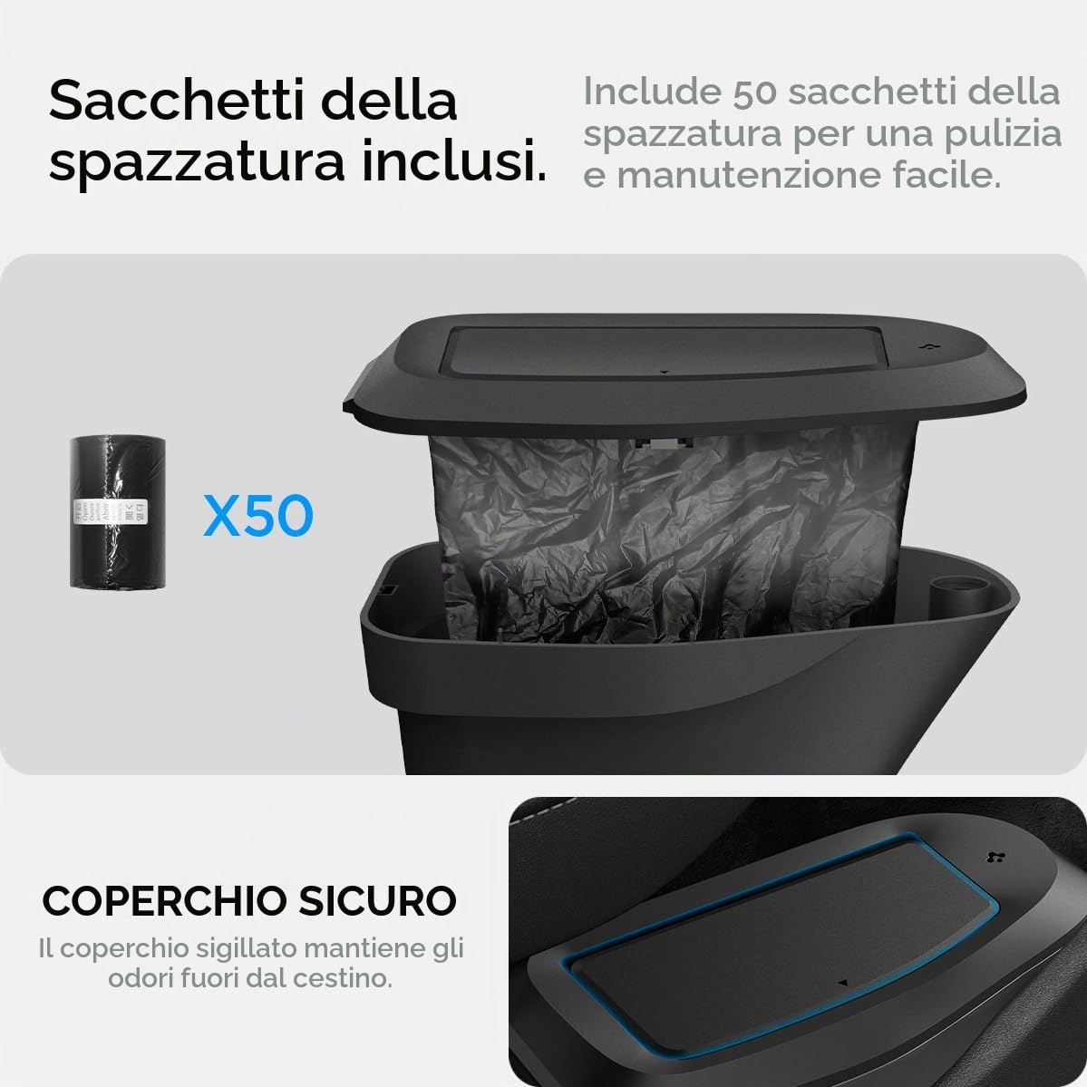 Spigen Tesla Model 3 Highland 2024 2025 2026 Mini Pattumiera per Tasca della Portiera [50 Sacchetti Inclusi] Portarifiuti Lato Conducente, Design Salvaspazio, Accessori Tesla