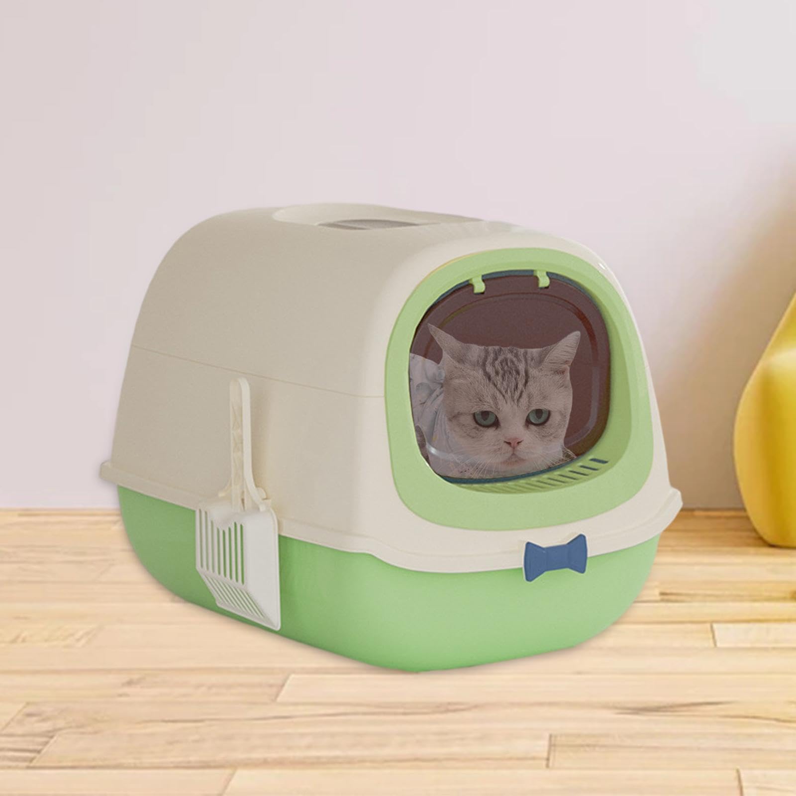 Arenero para Gatos con, Bandeja Extraíble, Timbre, Entrada Ancha, Apto para Gatos Y Gatitos de Interior.