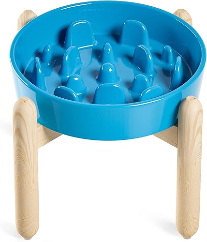 Vista 16 de LE TAUCI Cuencos de cerámica para perros de alimentación lenta, elevados para razas pequeñas, 6 pulgadas, azul, antideslizantes Vortex Blue+Soporte
