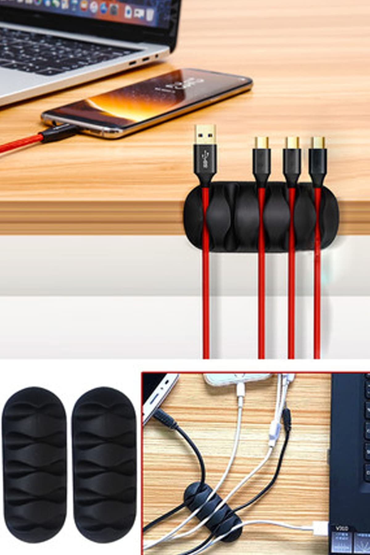Mobee 3 Adet 5 Kanallı Kablo Tutucu Kablo Toparlayıcı