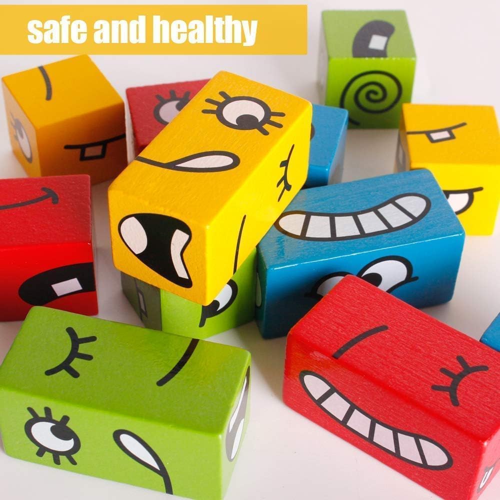 Kidoyz Wooden Face Matching Puzzle Game for Kids 3+ Years | Crazy Face Changing Cube Brain Teaser with 16 Expression Blocks, 72 Challenge Cards & Metal Storage Box | Educational Learning Toy 4