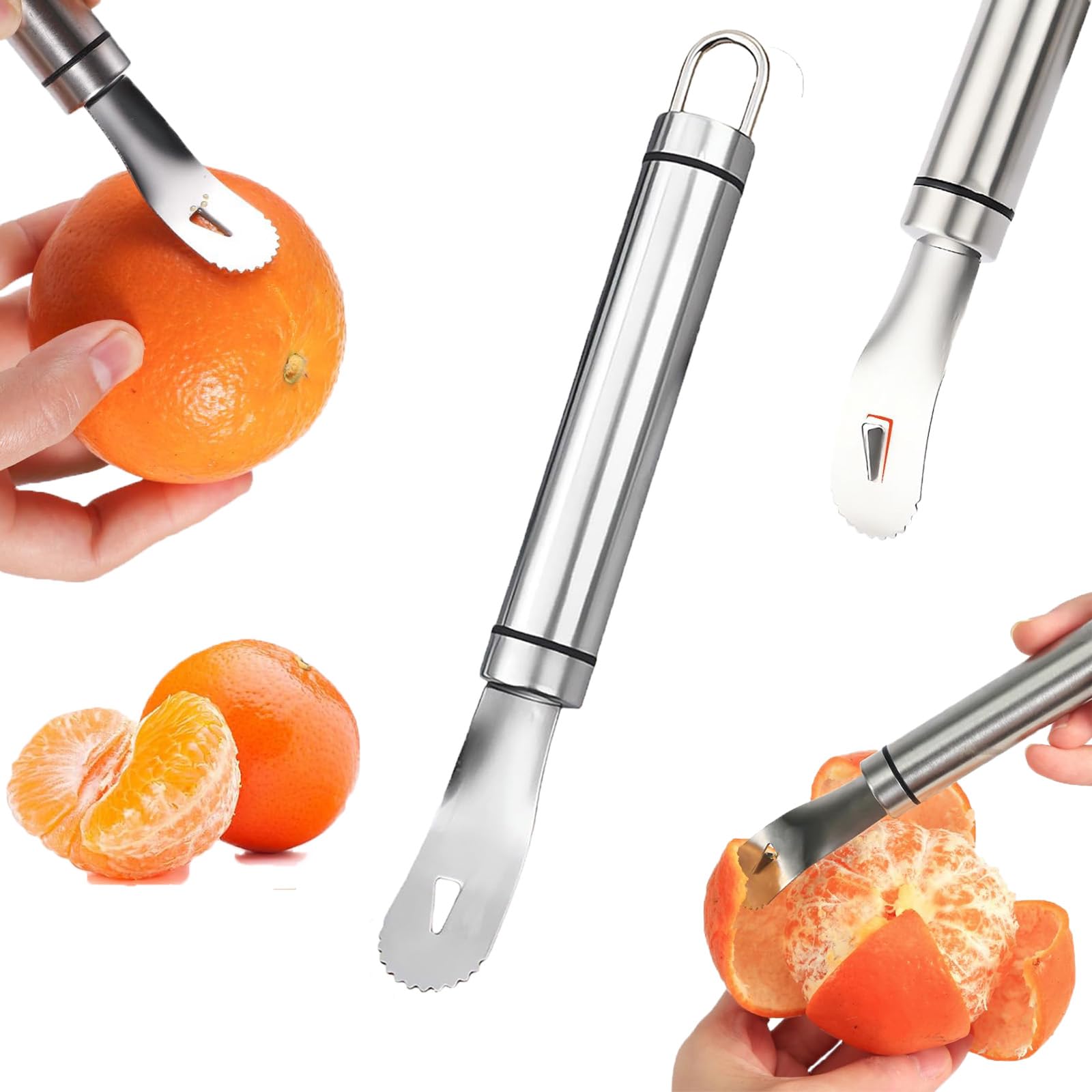 HyStarsigo Orange Peeler Tool, Stainless Steel Citrus Peeler Tool Easy to Peel, Long Handle Orange Peeler Gadget with Triangular Blades and Serrations, Practical Cutting Tools Kitchen Gadget (1 Pack)