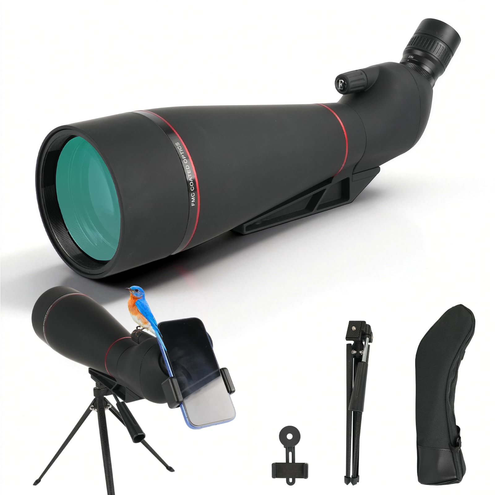 Longue Vue Monoculaire 25-75x100 mm HD, Prisme PORRO FMC - avec Adaptateur Smartphone, Trépied et Sac de Transport - Idéal pour Observation des Oiseaux, Tir à la Cible, Randonnée et Astronomie