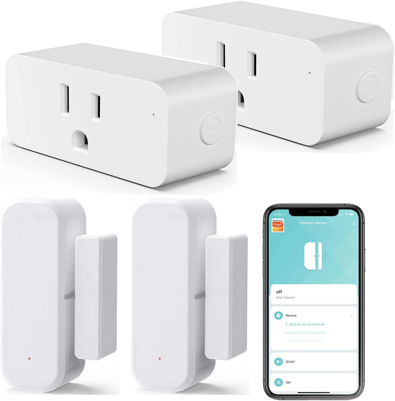 SOLO Smart WiFi Door Window Sensor Power Plug Real time App Notification Compatible with Alexa Echo Google Home SmartLife/Tuya APP Control No Hub Required Create Scene Home Automation 2Pk, White