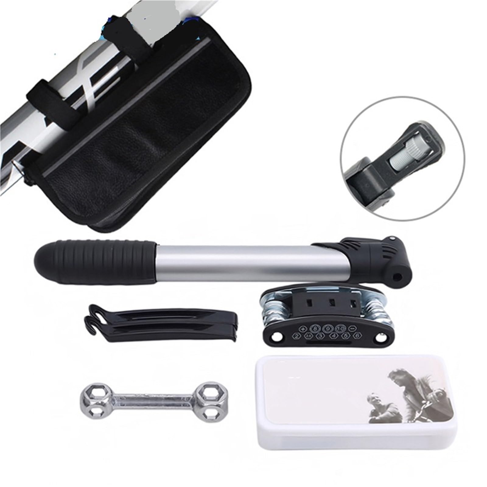 Generico Kit di Attrezzi for Riparazione Bici con Custodia, Toppa for Pneumatici for Pompa E Chiave Esagonale for La Manutenzione del Ciclismo All'aperto su Bici da Strada MTB