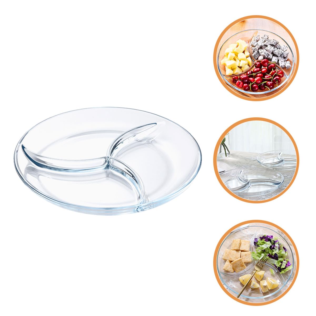 Plato y Fácil de Almacenar para Control de Porciones Ligero Dividido de Vidrio Templado con Triple Compartimento Adecuado para Picnics y Reuniones Familiares