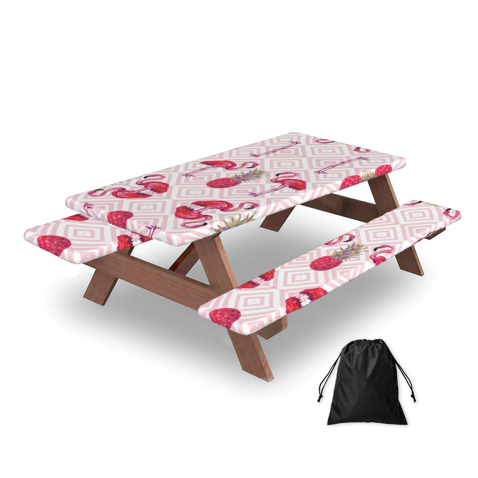 Zqytgfdc Black Pink Flamingo Pineapple Rectangular Water-Repellent Picnic Tablecloths, Outdoor Camping, Picnic, Bbq