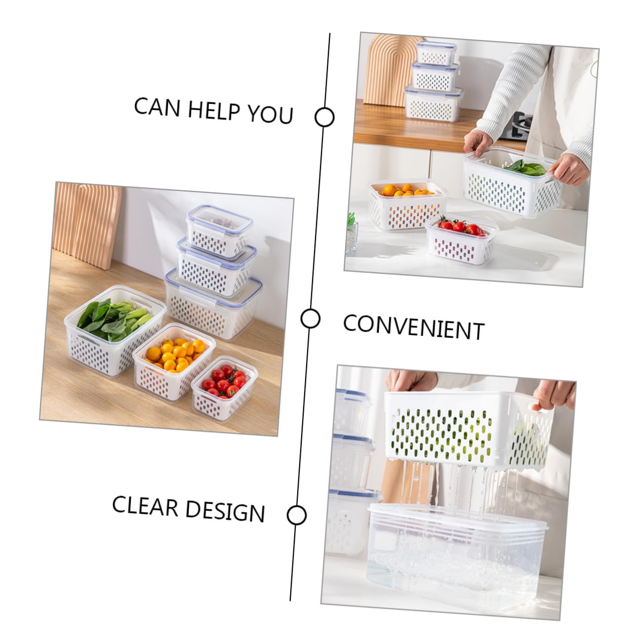 Contenedor de Alimentos Hermético Rectangular con Tapa y Cesta de Drenaje