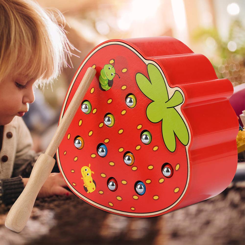 Baby Fang Spiele, Magnetische Desktop Obst Form Würmer Falle Spiel Intellektuelles Lernen Spielset Interaktives Brettspiel Spielzeug für Kleinkinder Kinder Geburtstag (Erdbeere)
