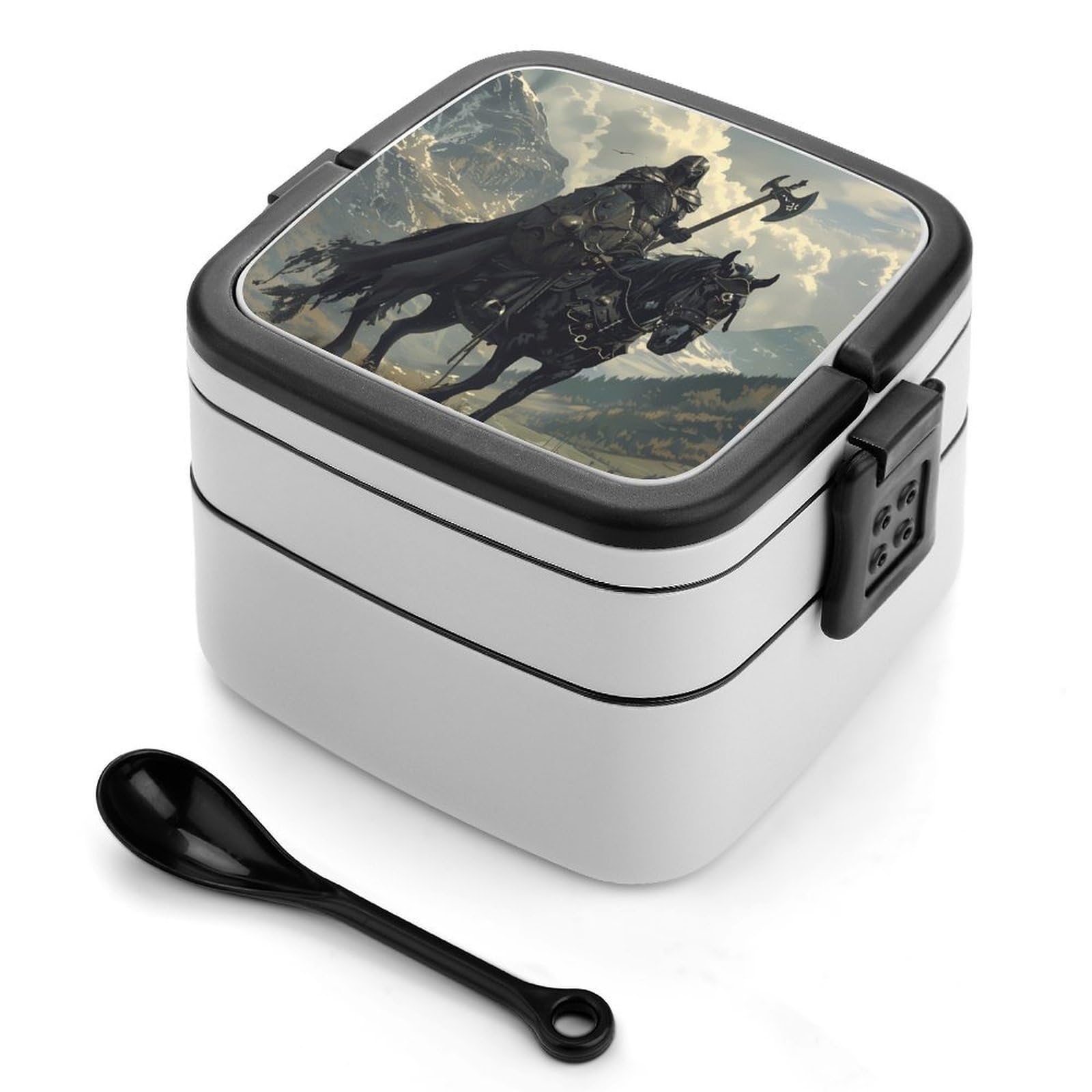 CGSBNGHA Death Dealer Viking On Horse Bento Lunch Box 2 Layer Lunchbox Food Container for Adults Office