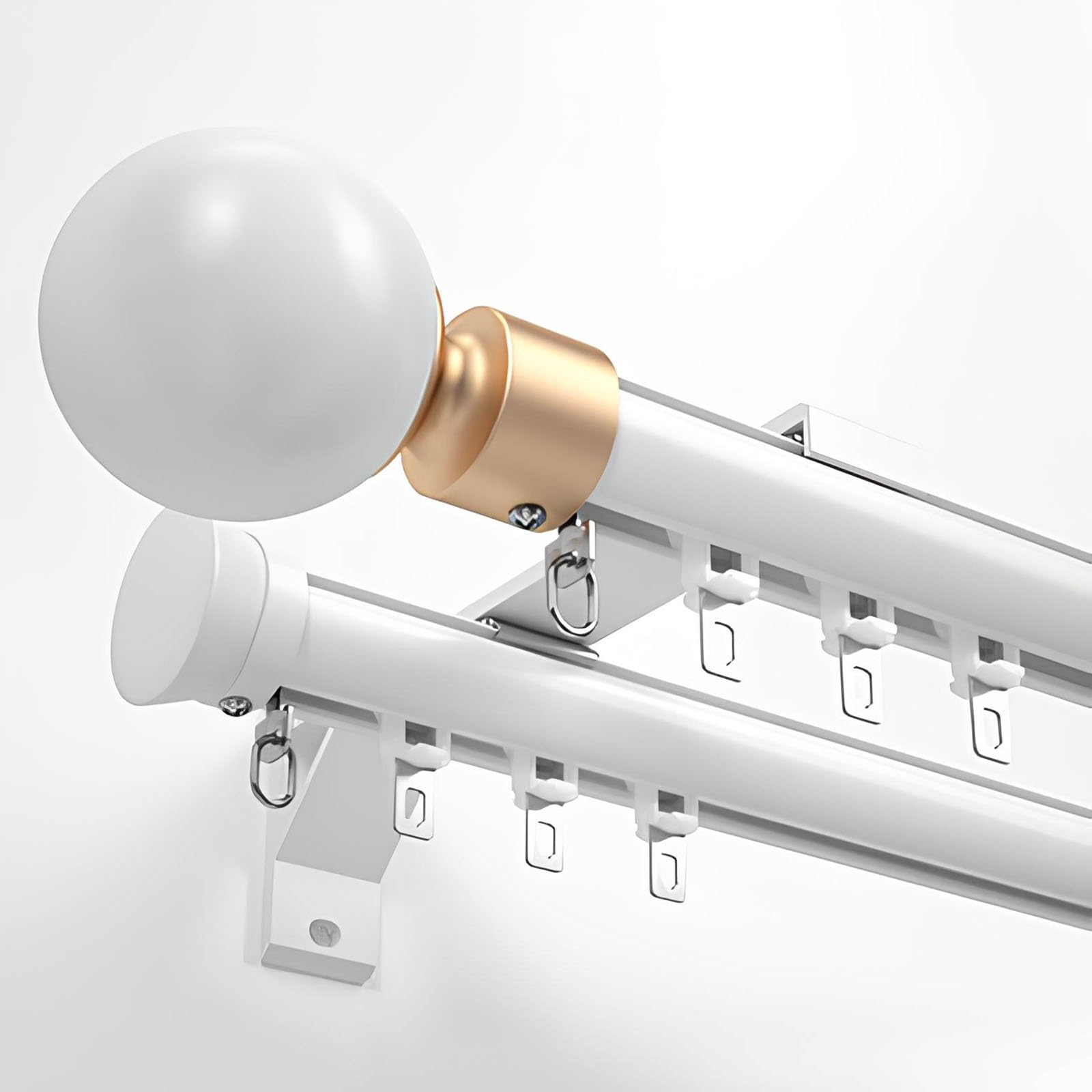 VQWQV Double Curtain Rod For Windows 2.2~19.6ft, Heavy Duty Double Drapery Rod Set, Luxury Thick Aluminum Alloy Curtain Rails For Living Room Bedroom Room Divider(Color:White,Size:180cm(2 * 90cm))