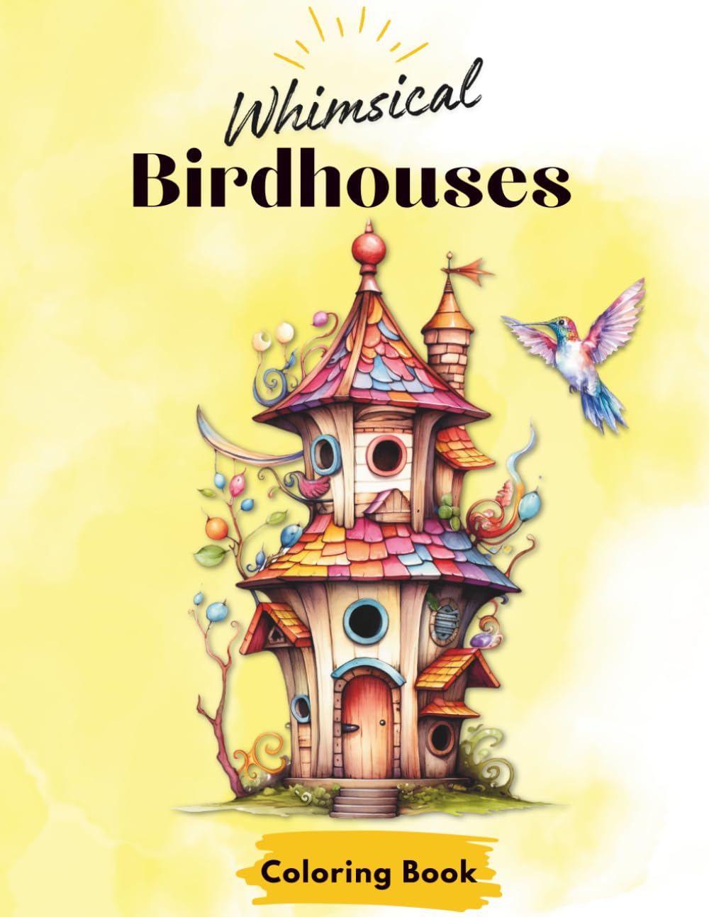 Coloring Book: Whimsical Birdhouses to color, shade, dream, and relax: 32 designs in soft grayscale: A Coloring Book for Adults to unwind