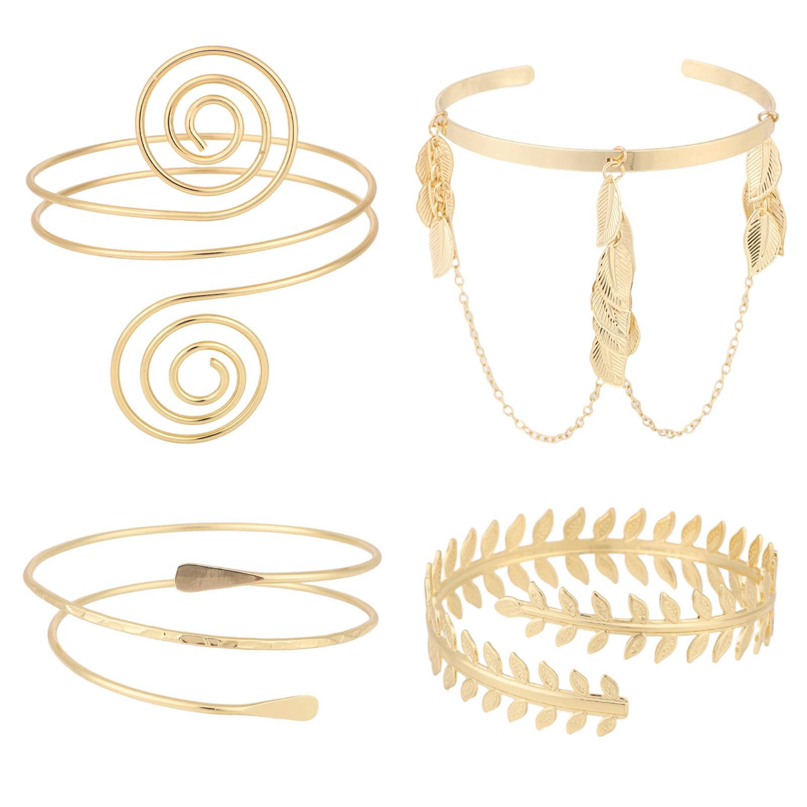 Mikovivi 4 Pzs Pulseras Doradas para el Brazo Superior, 4 Estilos Ajustables Brazalete Abierto Moderno con Espiral Mujer Regalo Bohemio Ideal para Playa y Verano