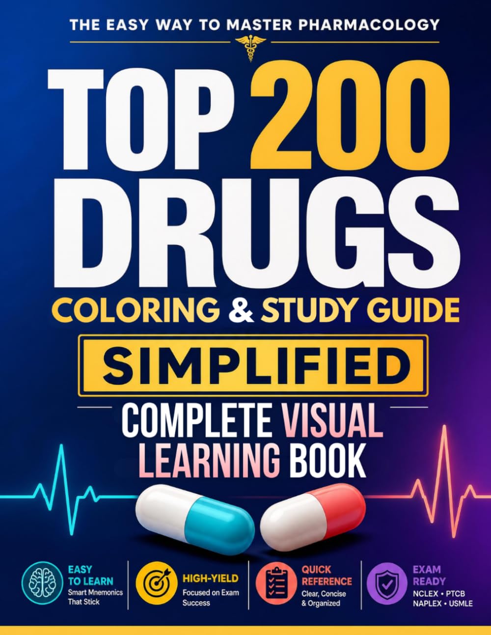 Top 200 Drugs Coloring & Study Guide - The Easy Way to Master Pharmacology: High-Yield Profiles with Mnemonics, MOA, Side Effects & Dosages for ... & Pharmacy | NCLEX, PTCB, NAPLEX & USMLE