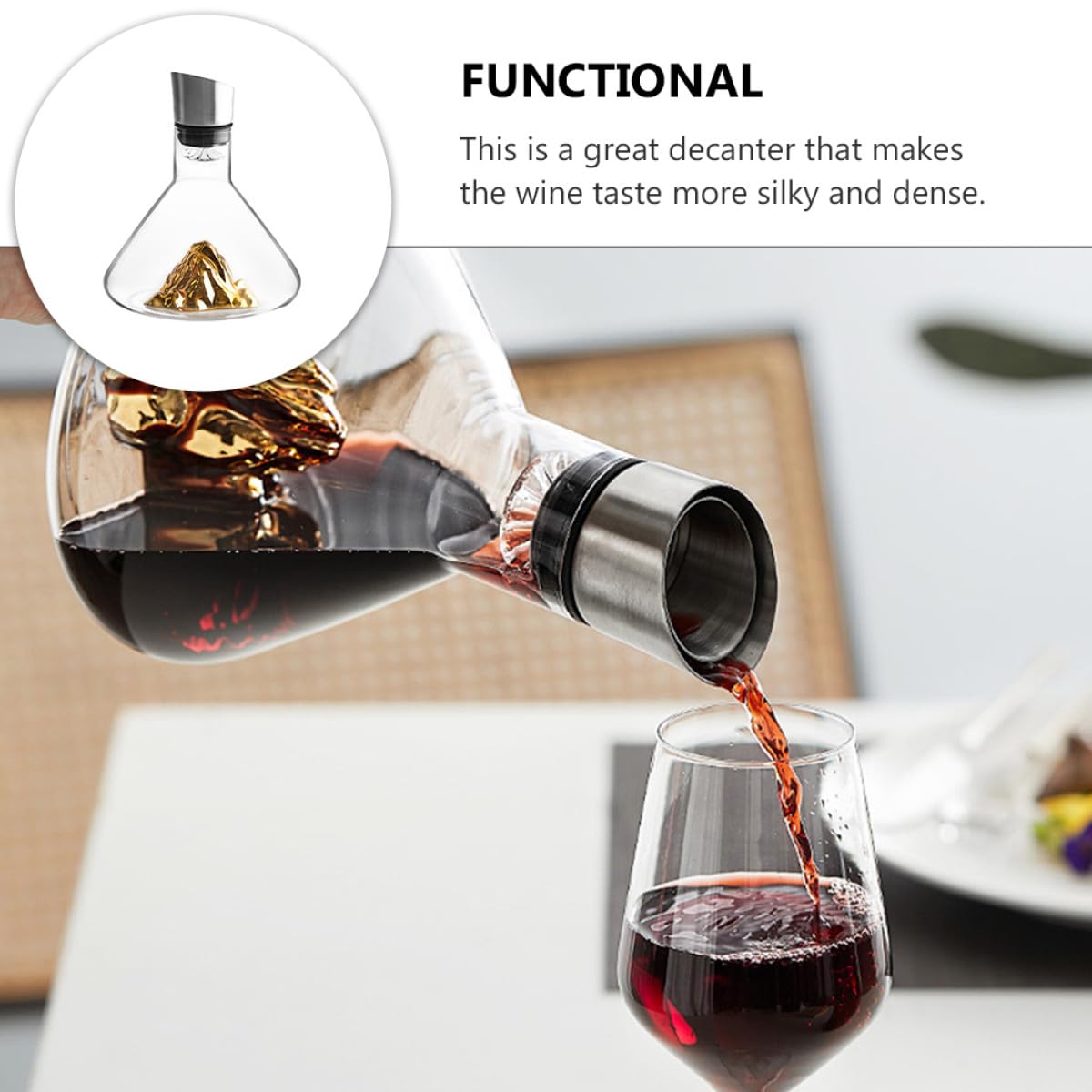 Decantador de Cristal Dorado de 1500ml Diseño Elegante para Aireación y Decantación Rápida de Vino en Cenas y Eventos
