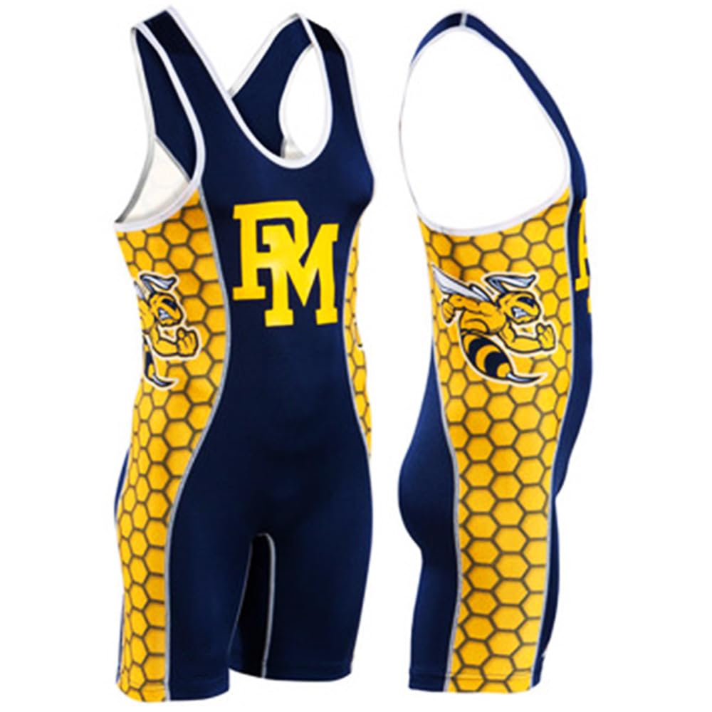 HEARTTOUCH Men's Body Wrestling Singlets Athletic Supporters Sports Bodysuit One Piece Sleeveless Undershirt Boxer Briefs Jersey Leotard Jumpsuits Sportwear, Yellow+Blue, XL