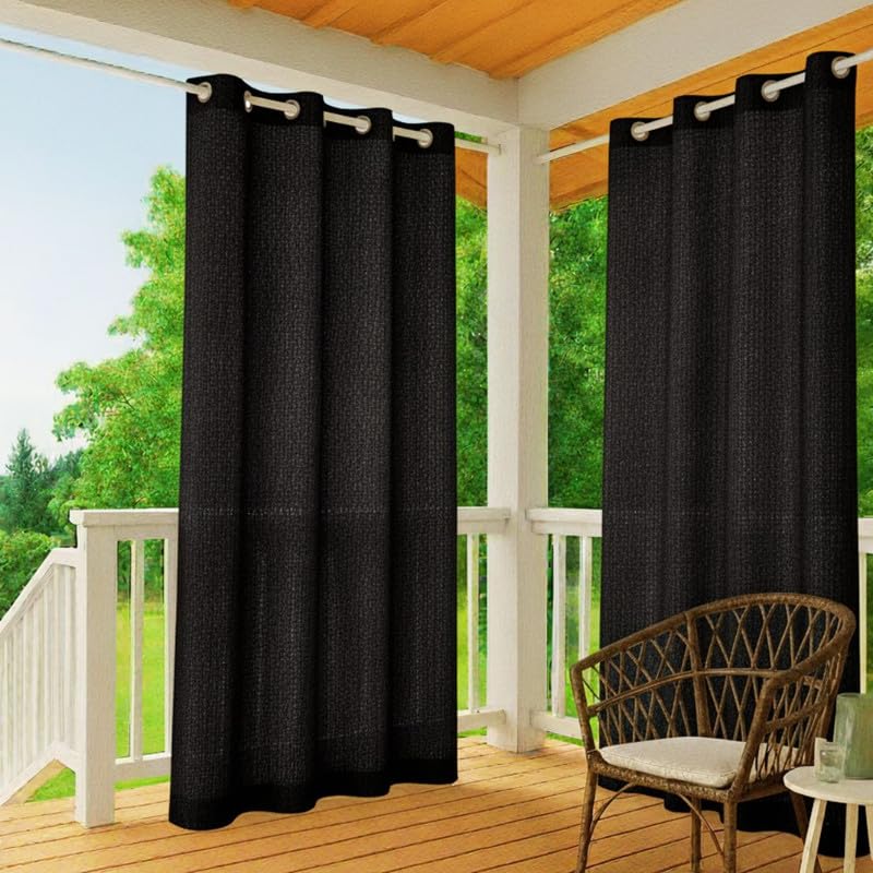 150 GSM Outdoor Sun Blocking Balcony Eyelet/Grommet Curtains Sun & UV Protection, Light Filtering 4.5 X 7 FT Door Curtain (Black) Pack of 2 Pc-image-20