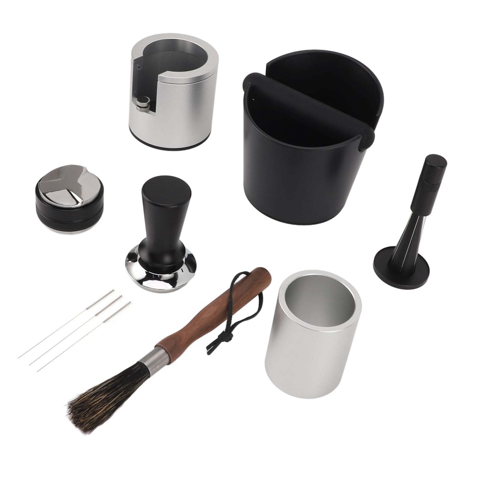 Fdit Cajón de Golpe para Café con Alfombrilla de Silicona para (plata | Base Antideslizante, Fabricado en Aluminio y Acero Inoxidable, Ideal para Barra