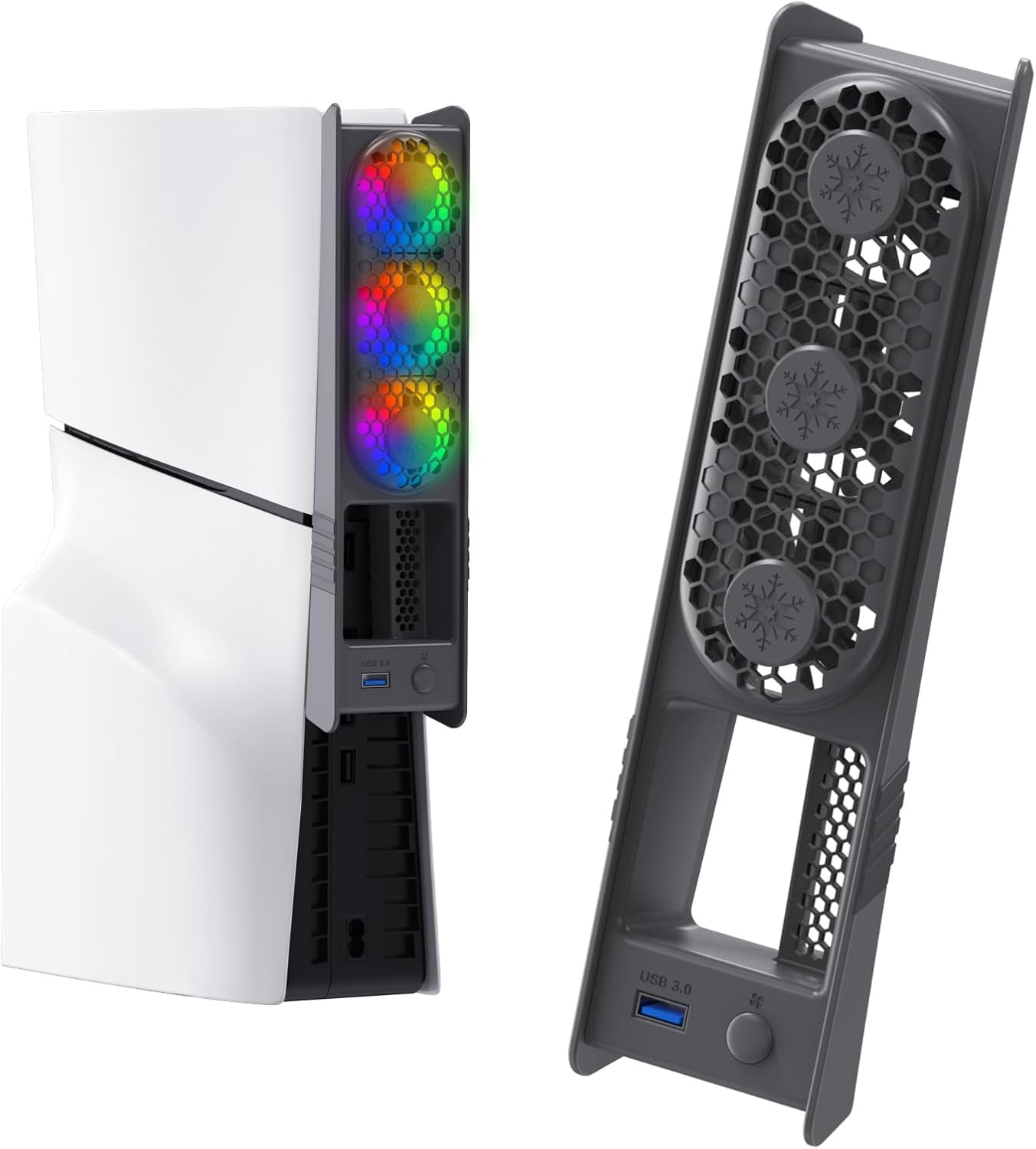 ELUTENG Ventilateur de Refroidissement pour PS5 Slim et PS5 Pro, Efficient Refroidisseur avec Lumière RGB et Hubs USB 3.0, Accessoire de Refroidissement Silencieux pour Playstation 5 Pro/Slim
