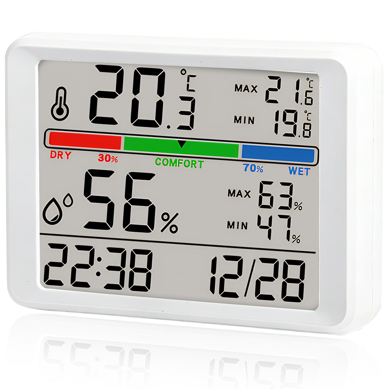 Humidity and Temperature Monitor Hygrometer Indoor Digital Room Thermometer with High Low History, Humidity Temperature Gauge Meter Wireless for Home, Touch LCD with Calibration Backlight Clock
