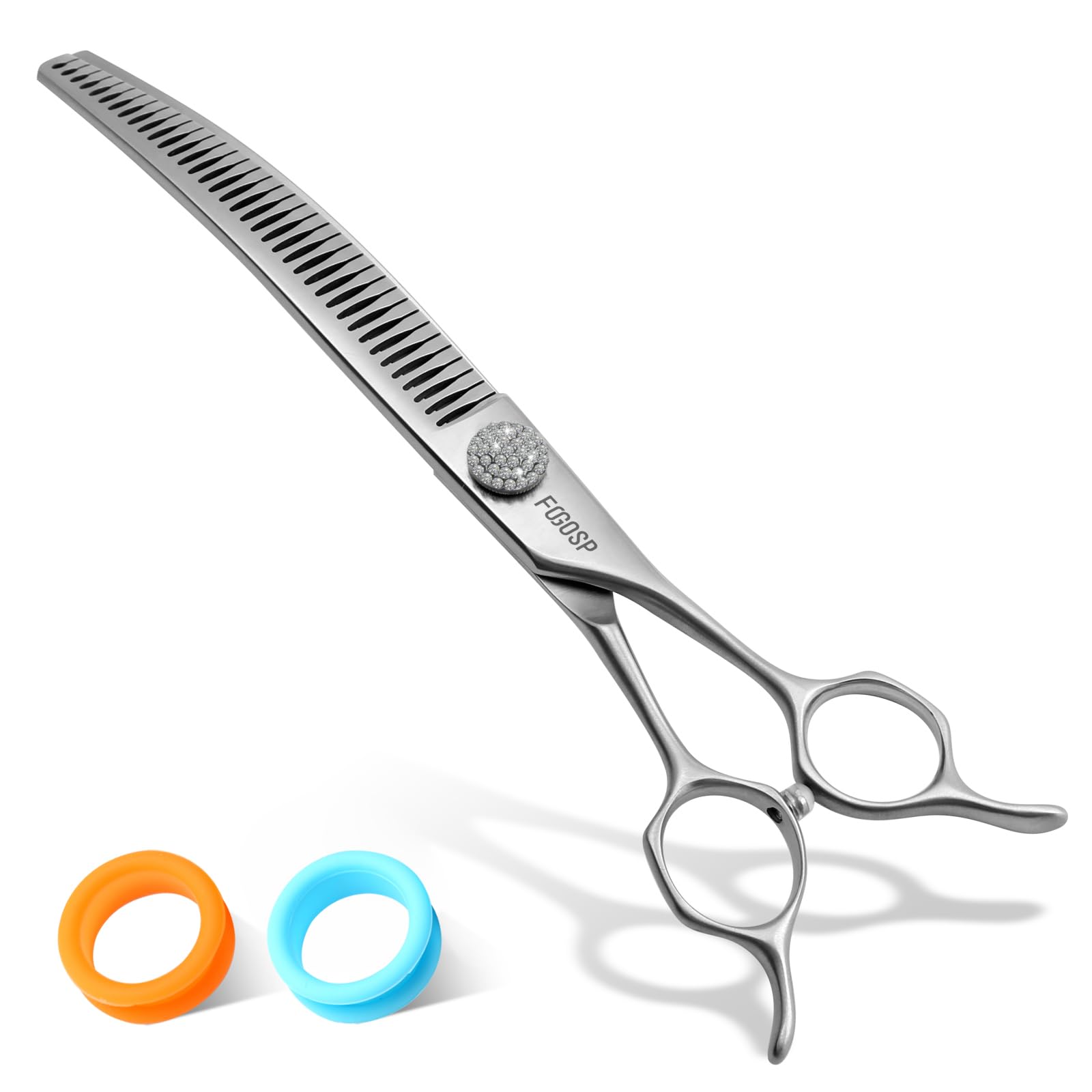 FOGOSP 8.0'' Curved Chunkers Shears for Dog Grooming Professional Magic Pet Grooming Scissors Japan VG10 Steel 38 Teeth for Large Dogs (8 in, Curved Chunkers)