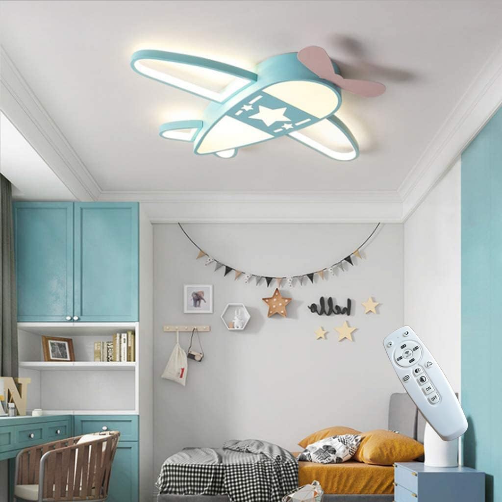 BBWO LED Ceiling Light Kids Room Lamp Cartoon Aircraft lampshade Dimmable with Remote Control Acrylic Ceiling Lamp for Children's Room Nursery Bedroom Living Room Lighting Mint Green Chandelier(59CM)