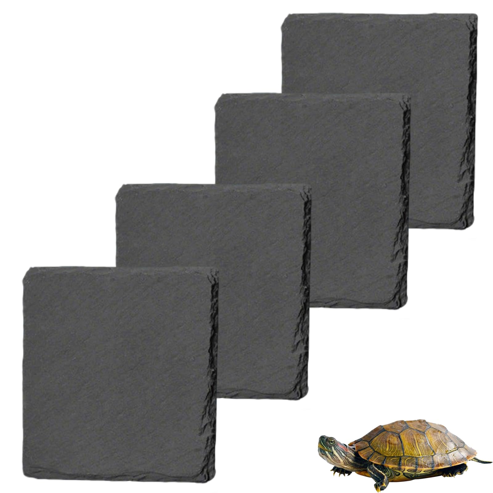 GZDILUOGS 4 Pcs Turtle Basking Platform, 10x10cm Reptile Basking Slate Platform Tortoise Rock Plate Aquarium Tortoise Bathing Resting Platform Natural Rock Slate Pad for Turtle Lizard Gecko Habitat