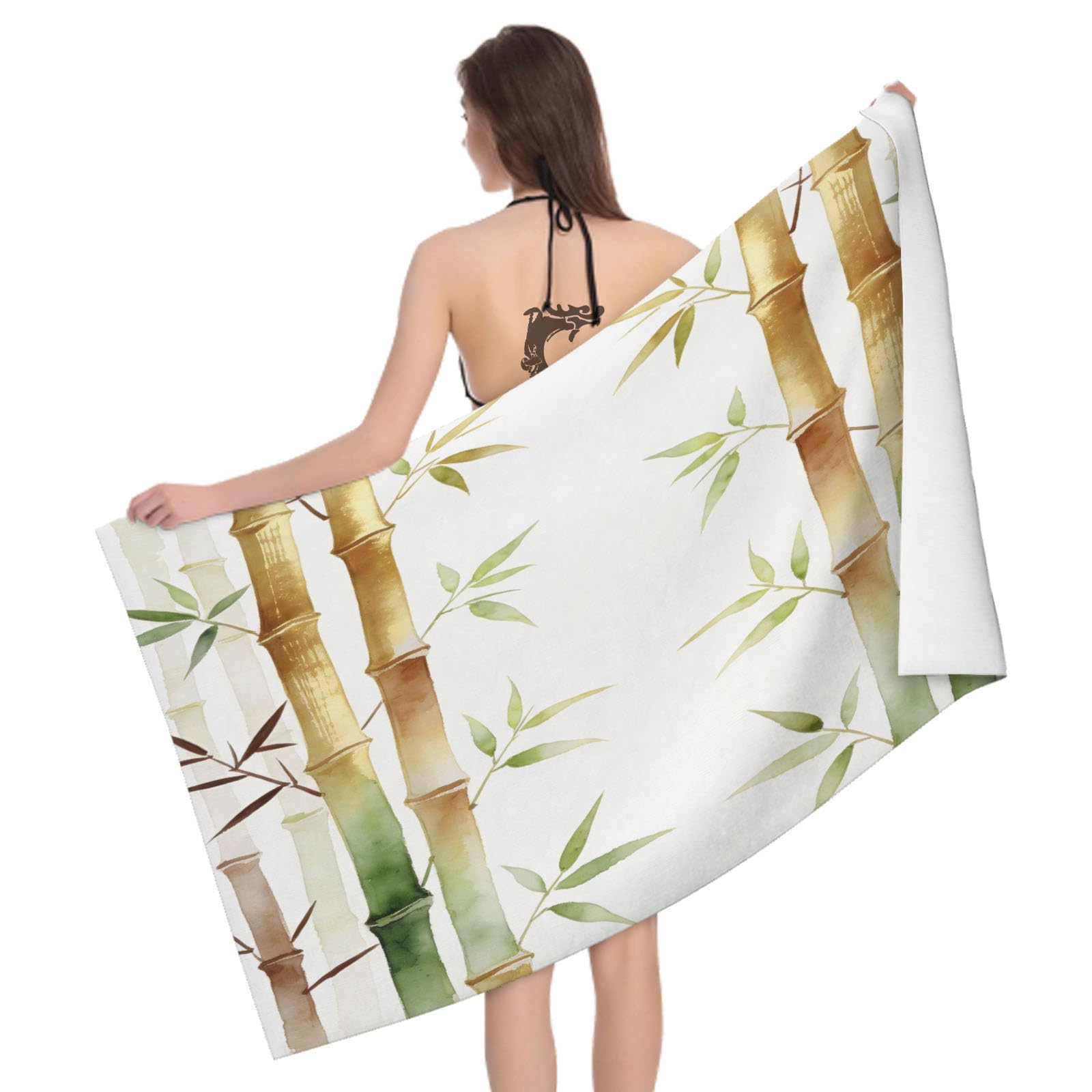 Leichong 3D Bamboo Beach Towel Microfiber Soft Quick Dry for Adults, Botanical Plants Bath Towel Lightweight Soft Absorbent for Travel Swimming Pool Sports, 75 x 150 cm