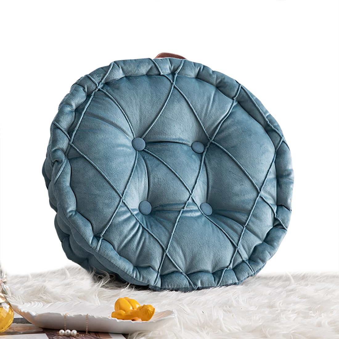 VHJdtE Seat Cushion, Round Solid Color|Stylish Floor Pad Sofa Backrest Pillow|Soft Thicken Seat Pads For Office(Blue)