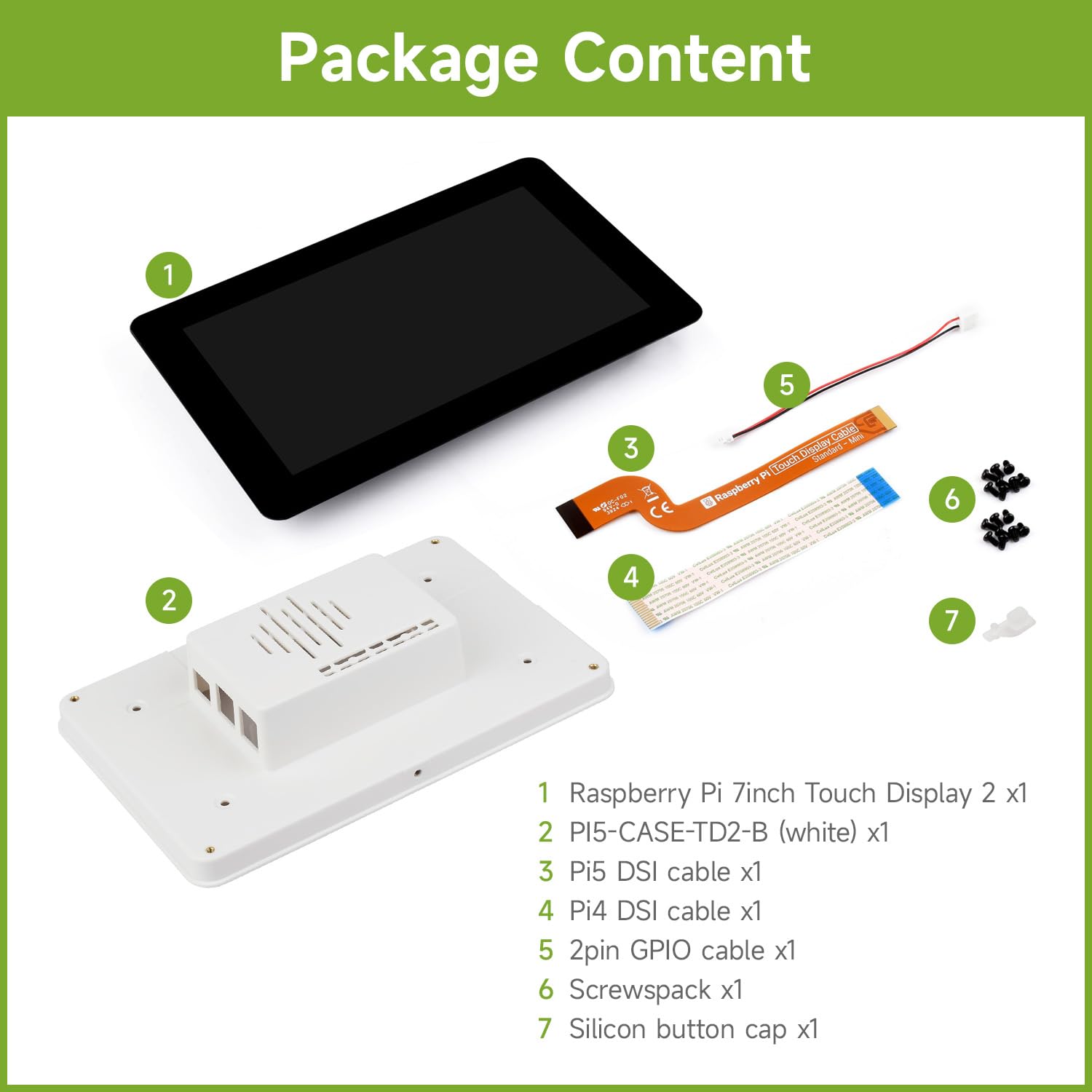 Waveshare Official Pi 7inch Raspberry Pi Touch Display 2 With White Case, 720 x 1280, IPS, DSI Interface, 5-Point Touch