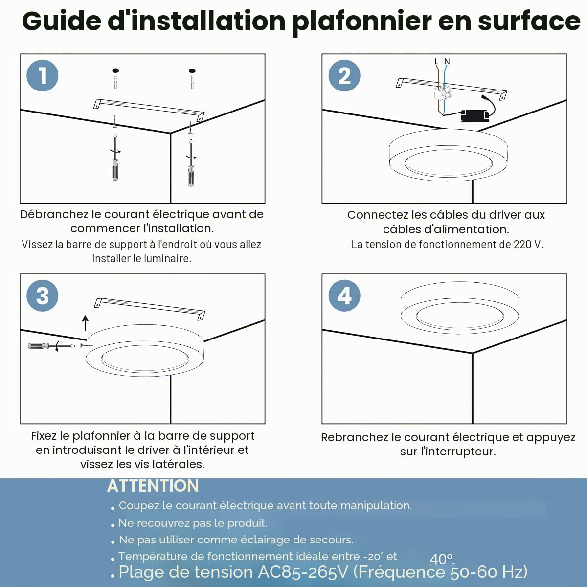 LED ATOMANT 5x Plafonnier LED Saillie 210mm 20W Blanc Froid 1800lm