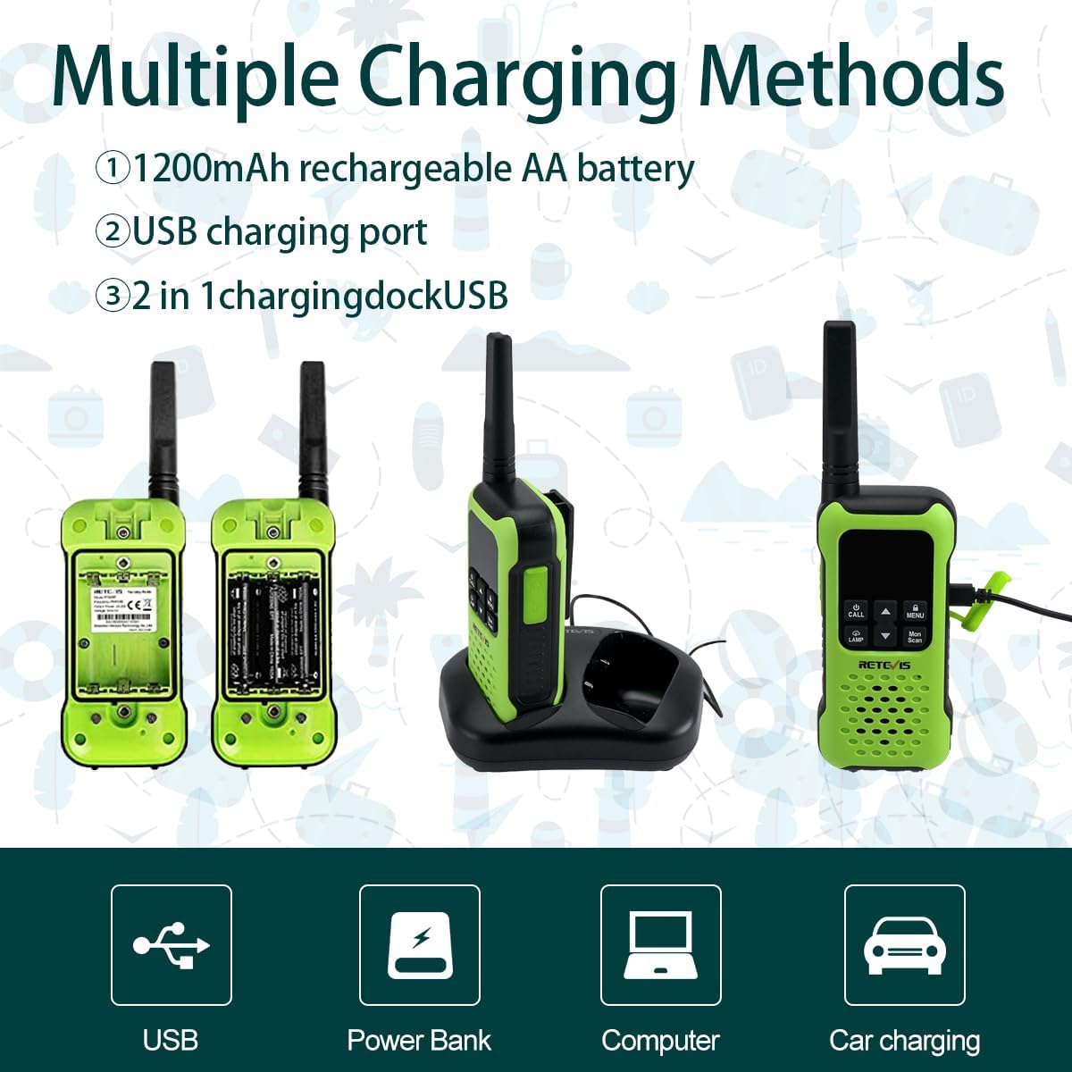 Retevis RT649P IP67 Walkie Talkie Impermeabile Galleggianti Ricaricabili PMR446 16CH Allarme SOS Lungo Raggio 2 Pz