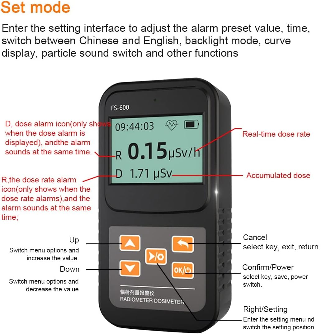 GENYS Portable Dosimeter Counter Nuclear Radiation Alarm,Industrial Equipment Testing,High Sensitivity,Buzzer Alarm,Radioactive Detector, for Home,Office,Outdoor and Ghost Hunting