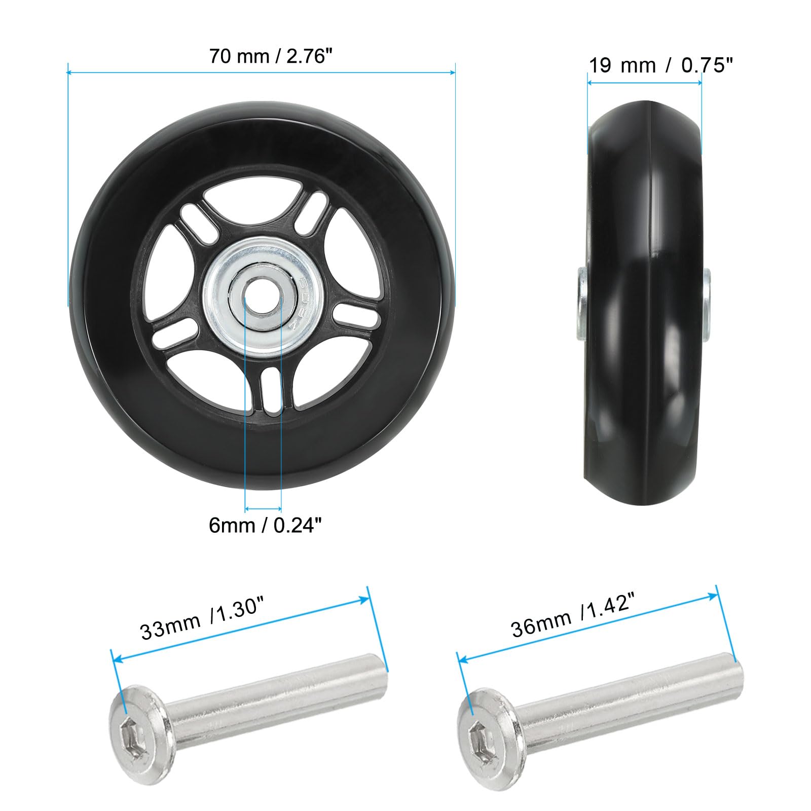 PATIKIL 70x19mm Luggage Suitcase Replacement Wheels, Set of 2 PU Swivel Caster Wheels Repair Kit with Screws and Washers for Trolley Box